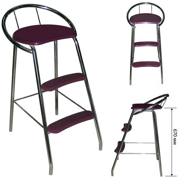 Барный стул стремянка М81 (стул лестница).  Хромированное основание.