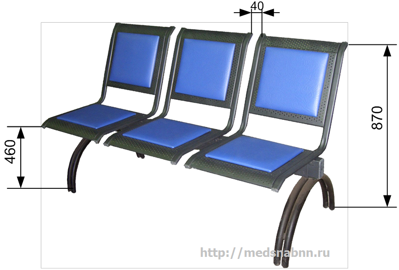 Секция стульев СС-432 на металлической раме 3-х и 4-х местная перфорированная, для вокзалов