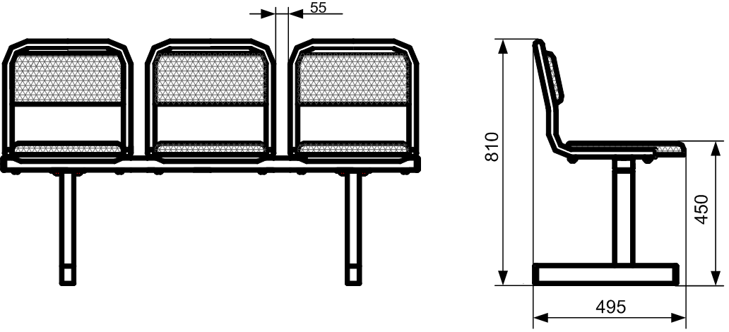 Секция стульев СС-480 на металлической раме 2-х/3-х/4-х/5-и местная с мягкими сиденьями
