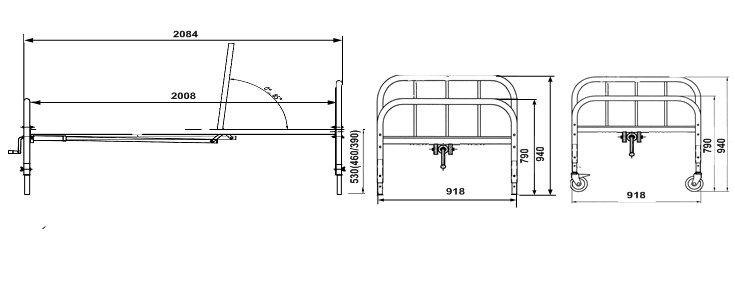 Кровать медицинская функциональная 2х секционная с металлической рейкой КФР-2В.