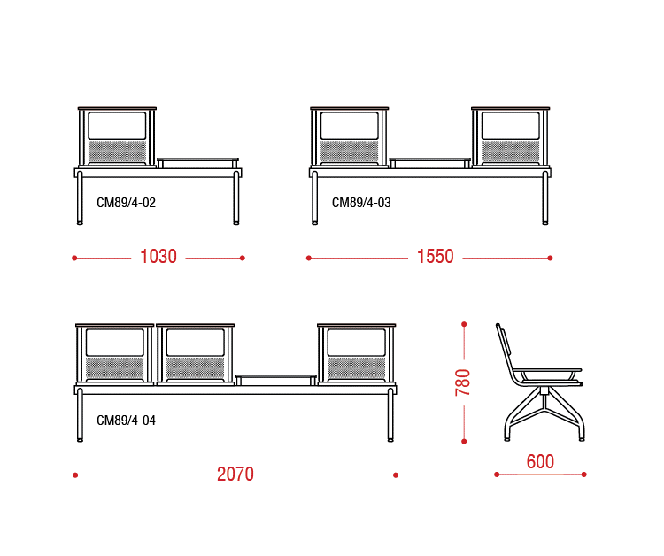 секции  стульев для посетителей КС-89/4 с мягкими накладками и столиком