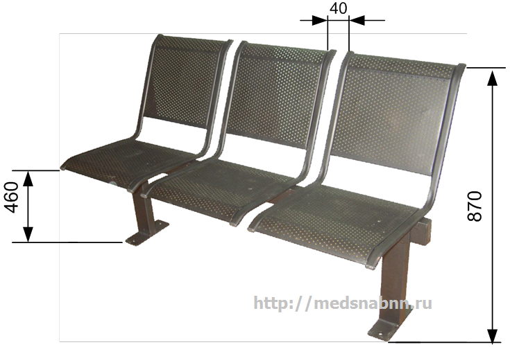 Секция стульев СС-432s 3-х местная перфорированная на металлической раме c креплением к полу.