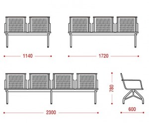 Многоместная перфорированная секция стульев КС86П с подлокотниками 