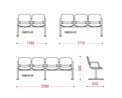 Секции стульев полумягкая КС-82/6 с подлокотниками для административных учреждений 2