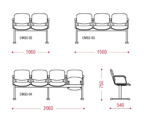 Секция стульев многоместная КС- 83 с откидными сидениями 2