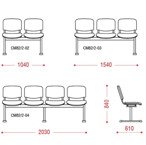 Секция стульев полумягкая КС- 82/2 для актового зала 2